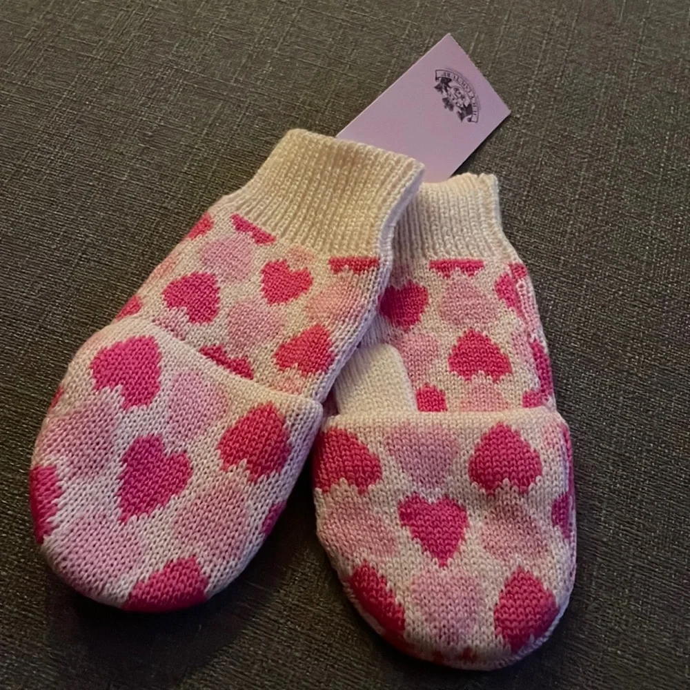 Juicy Couture Heart Print Pop Top Convertible Mittens to open finger Mitts - Picture 1 of 7